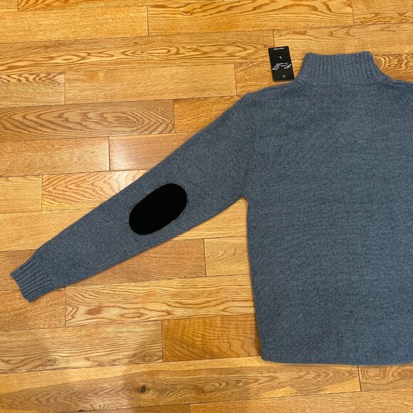 Kian D Los Angeles Quarter Button Mock Neck Large Sweater Elbow Patch NWT - Picture 8 of 9